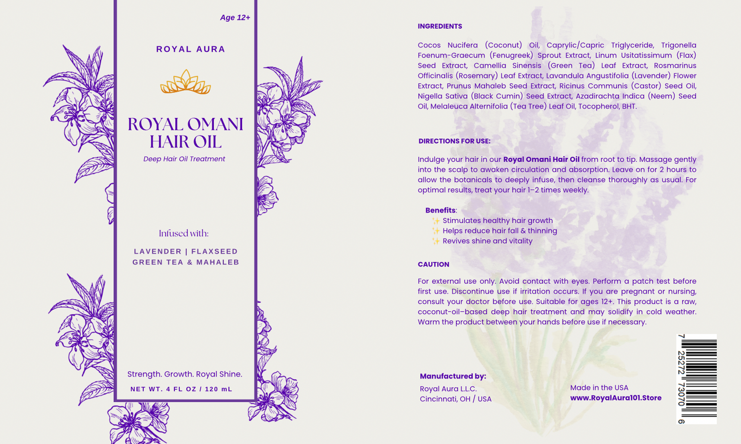 Royal Omani Hair Oil (4 oz) - Deep Oiling, Shine, Growth, Thickening